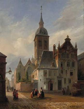 unknow artist On the sunlit church square Germany oil painting art